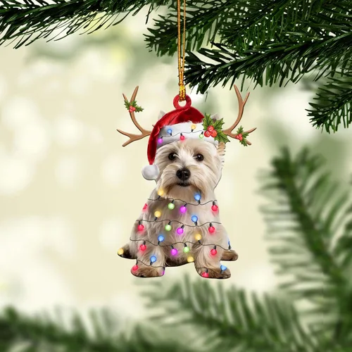 Vista 13 de Talataca West Highland Terrier Sleeping Angel Wing Memorial Dog 2D Flat Car Espejo Retrovisor Accesorios Árbol de Navidad Decoración Colgante