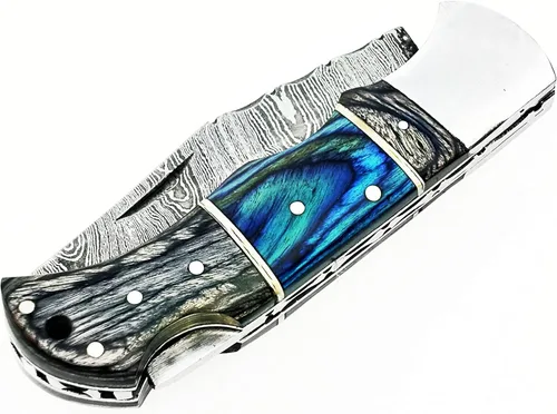 Vista 7 de Cuchillo de bolsillo de acero de Damasco, hecho a mano, cuchillo plegable de alta calidad para hombres, cuchillo al aire libre para camping