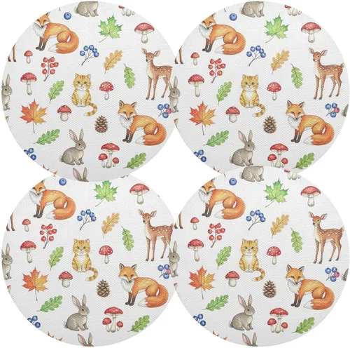 Vista 2 de Watercolor Woodland Animals Foxes PVC Plate Mat, Non Slip Heat Place Mat for Kitchen one sizex1