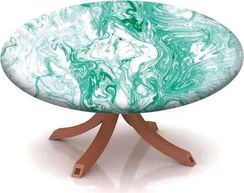 Vista 9 de Mantel con patrón de mármol, borde elástico, adecuado para catering y cocina, se puede limpiar para mesa redonda de comedor, para mesas redondas