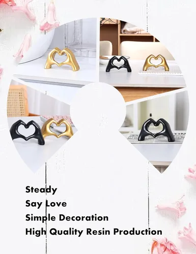 Vista 7 de Escultura moderna de manos de corazón de oro, arte decorativo de mesa, símbolo de amor, decoración del hogar (negro)