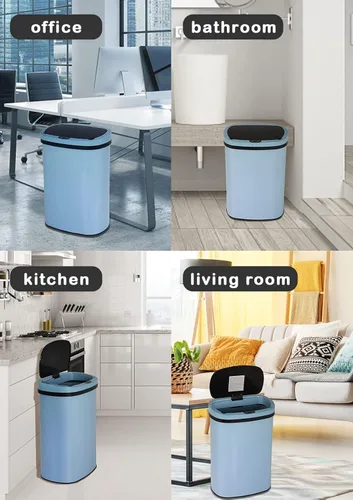 Vista 7 de Basurero automático de 50 litros de 13 galones para cocina, de acero inoxidable, sin contacto y con sensor de movimiento, con tapa, para la oficina