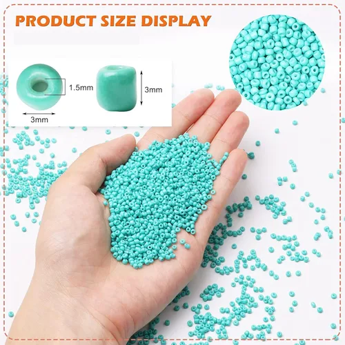 Vista 2 de 5000 cuentas redondas de cristal turquesa verde 8/0 de 0.118 pulgadas para hacer joyas con pinzas