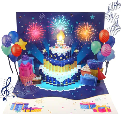 Vista 11 de XTF2015 Tarjetas de Feliz Cumpleaños con Fuegos Artificiales, Tarjeta de Cumpleaños con Bandera Americana, Tarjeta de Regalo de Pastel de Cumpleaños