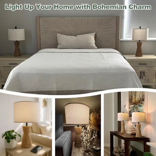 Vista 4 de OYEARS Lámparas de mesa de 22.5" para sala de estar, juego de 2 lámparas boho para dormitorios, lámpara de mesita de noche para veladores, lámpara