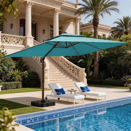 Vista 29 de Sombrilla de 10 x 13 pies para exteriores, sombrilla grande rectangular con viga voladiza, resistente, con rotación de 360°, sombrilla con Beige