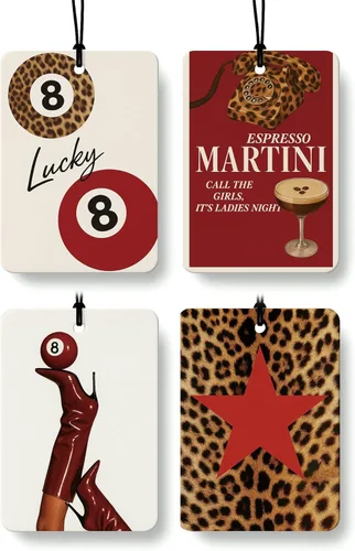 Vista 11 de Ambientador de coche de 8 bolas con estampado de leopardo de moda, 6 unidades, retro coqueta, guepardo, póquer, ambientador colgante para bar