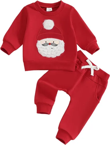 Vista 17 de Conjunto de Navidad para bebé niño con camisa divertida larga y pantalón conjunto de ropa de primera Navidad para niños de 6 a 12, 18, 24 meses 2T
