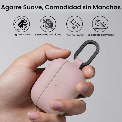 Vista 4 de ORNARTO for AirPods Pro 2 Case, Vegan Leather Cover, Blush Pink Rosa rubor