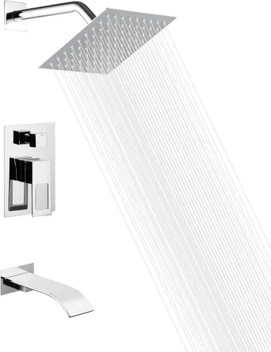 Vista 15 de sumerain Sistema de grifo para bañera y ducha con boquilla de cascada y cabezal de ducha de mano, válvula equilibrada de presión, oro cepillado