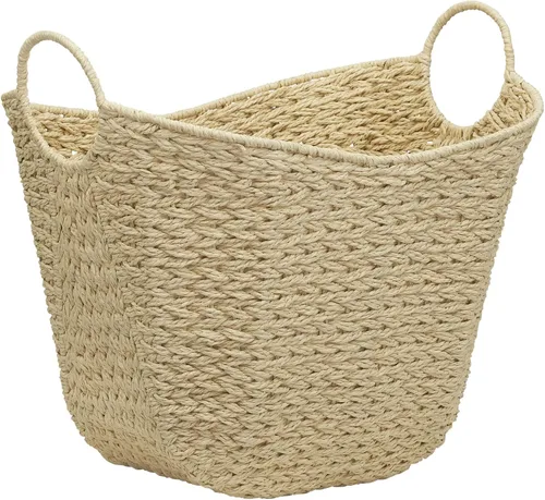 Vista 10 de Household Essentials Cesta de cuerda de papel con asas, cesta de almacenamiento tejida natural, ideal para decoración u organización