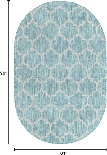 Vista 2 de Unique Loom Outdoor Trellis Collection Alfombra de Área (5' 1" x 8' Oval, Aguamarina/Gris)