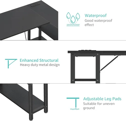 Vista 9 de Lufeiya - Escritorio en forma de L con tomas de corriente, estantes de 47 pulgadas, escritorio de esquina para oficina en casa o dormitorio