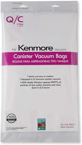 Compatible con bolsas de vacío Kenmore tipo Q/С HEPA – Modelos 5055, 50557, 50558, 20-53292, 53291, 200, 400, 700, 800 Series – Paquete de 6 bolsas