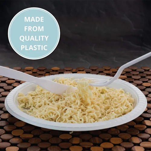 Vista 4 de Plasticpro Cuchillos desechables de plástico blanco, utensilios pesados, paquete de 50