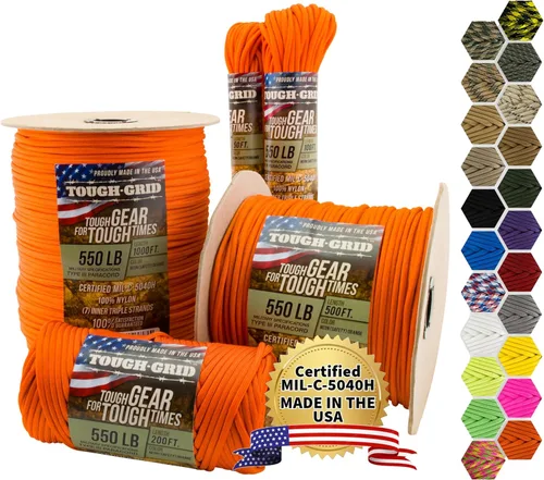 Vista 12 de TOUGH-GRID - Cuerda de paracaídas de 550 libras,100% nailon Mil-Spec tipo IV utilizada por el ejército de Estados Unidos, ideal para pulseras