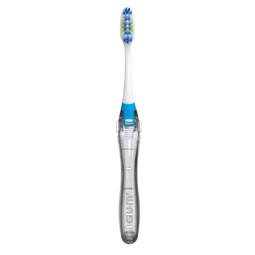 Vista 2 de Cepillo de dientes plegable de viaje GUM, cabeza compacta + limpiador de lengua, cepillos de dientes de viaje de cerdas suaves para adultos, 2