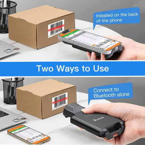 Vista 3 de Eyoyo Escáner de código QR actualizado Bluetooth Android Escáner de código de barras, clip trasero portátil inalámbrico 1D 2D UPC ISBN Inventario