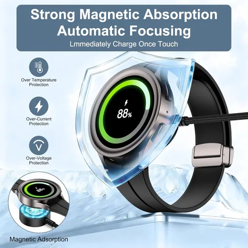 Vista 4 de Magnetic Samsung Fast Charger Cord for Galaxy Watch 8 Classic/8/7/Ultra/6/6/5 Pro/5/4/3/FE/2/ 2in1 USB A & USB C Fast Charging Cord 6FT for Samsung