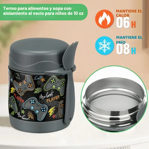 Vista 4 de Pawtong Set de Loncheras Bento con Termo para Sopa de 10oz, loncheras a prueba de fugas con 4 compartimentos, termo para alimentos calientes