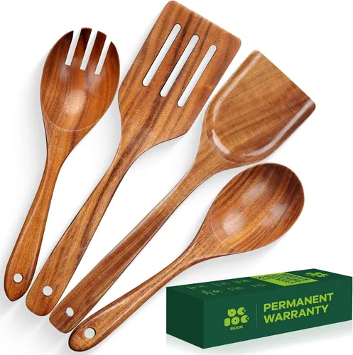 Vista 9 de Bkiok Juego de utensilios de madera de teca, juego de utensilios de madera para cocina, juego de utensilios de cocina hechos a mano con soporte