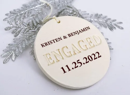 Vista 2 de Engagement Ornament - Personalized With Names and Date - Engagement Gift or Christmas Gift, Custom Christmas Engaged Ornament