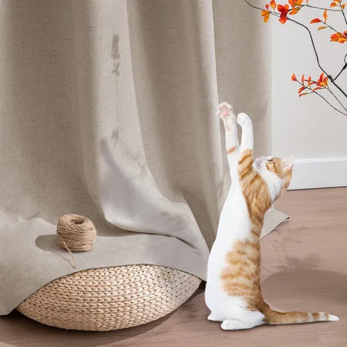 Vista 42 de Primitive - Cortinas opacas 100 % de lino texturizado natural para dormitorio, sala de estar, cortinas para ahorra energía, tela de arpillera