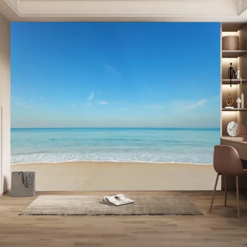 Vista 14 de Mural de pared 3D Ocean Beach, paisaje tropical, papel tapiz autoadhesivo extraíble para sala de estar, dormitorio, decoración de pared, 59 pulgadas