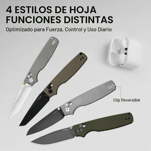 Vista 4 de Kizer Original 2 - Navaja de bolsillo EDC, cuchillo plegable de 3.19" con hoja de 14C28N Sheepsfoot, mango de Micarta, aperturador de pulgar, cierre