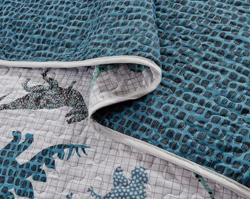 Vista 2 de Juego de colcha para niños, dinosaurio, verde, naranja, amarillo, gris, cactus plantas (individual/individual XL)