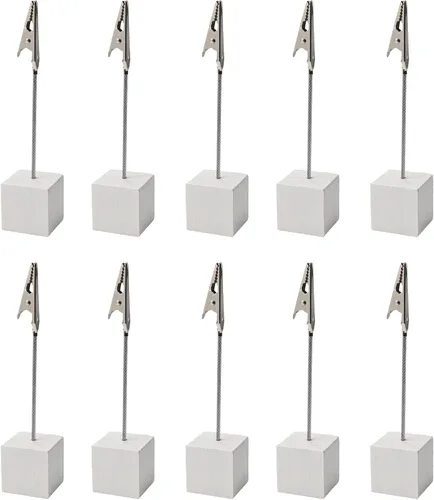Vista 9 de 10PCS Brown Wooden Cube Base Memo Clip Holders, Alligator Clip Stands for Table Numbers, Place Cards, Photos and Wedding Decorations