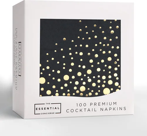 Vista 4 de Elegantes servilletas negras y doradas, desechables de 5 x 5 pulgadas, servilletas de cóctel negras y doradas, 100 servilletas doradas y negras