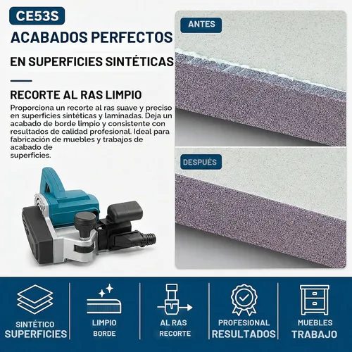 Vista 5 de Virutex CE53S Cepilladora de bordes para carpintería, cepilladora de bandas de borde empotrado, máquina profesional con base de soporte ajustable