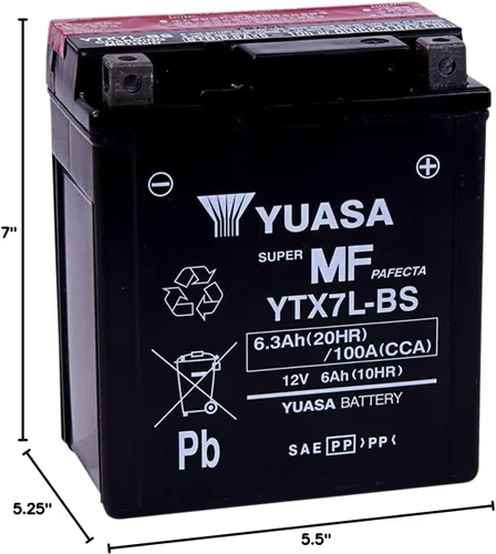 Vista 3 de Yuasa YUAM327BS YTX7L-BS Batería AGM libre de mantenimiento con paquete de ácido
