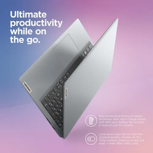 Vista 3 de Computadora portátil Lenovo IdeaPad 1 para estudiantes, procesador Intel de doble núcleo, 12 GB RAM, SSD de 256 GB + eMMC de 128 GB, pantalla FHD