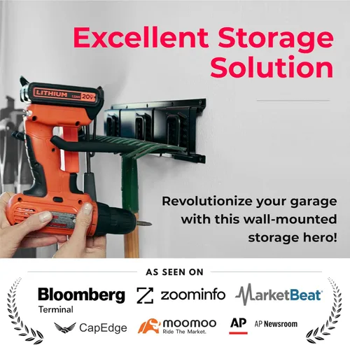 Vista 2 de TIDYME Organizador de herramientas de garaje para montaje en pared, 48 pulgadas, estante de almacenamiento resistente con ganchos ajustables