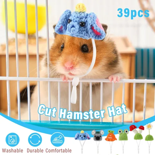 Vista 2 de Juego de 44 sombreros de hámster con bufanda, sombreros de animales pequeños a granel, accesorios de disfraz de conejillo de indias, lindo regalo