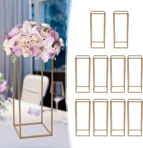 Vista 7 de 10 piezas de centro de mesa de oro para bodas, 23.6 pulgadas de metal geométrico jarrón de flores soporte para arreglos florales, centros de mesa