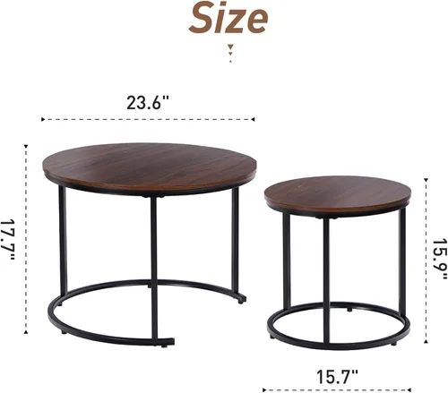 Vista 2 de EUROSAKURA Mesa de centro anidable, mesas redondas anidables de 23.6 pulgadas, juego de 2, mesas decorativas apilables con marco de metal para sala