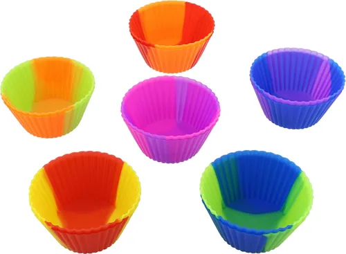 Vista 2 de 7Penn Moldes de silicona para hornear cupcakes, moldes reutilizables para moldes para lata de tamaño estándar, colores arcoíris de teñido anudado