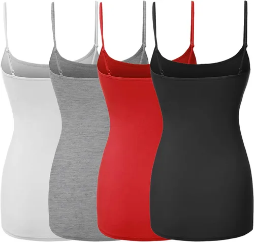 Vista 2 de Made by Emma Camiseta básica de tirantes delgados ajustables para mujer (4 unidades)