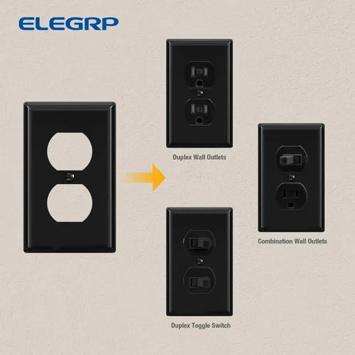 Vista 3 de ELEGRP Cubiertas de Tomacorrientes Dúplex, Placas de Pared de Tamaño Estándar de 1-Gang, Cubiertas de Placas Frontales de Doble Tomacorriente