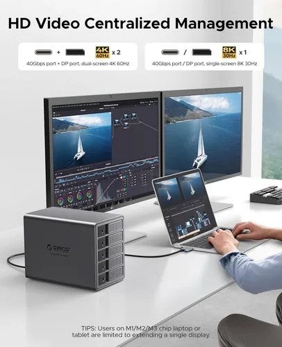 Vista 5 de ORICO Carcasa externa para disco duro de 5 bahías, compatible con Thunderbolt 3/4 solamente, interfaz de concentrador tipo C de hasta 40 Gbps