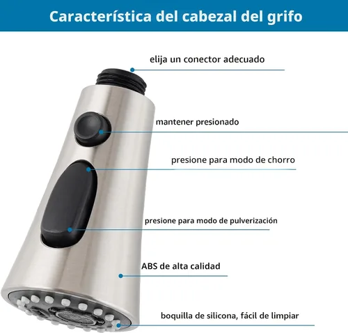 Vista 4 de Universal Kitchen Faucet Head, 3 Modes, 15 Adapters Kit, Brushed Nickel Níquel cepillado
