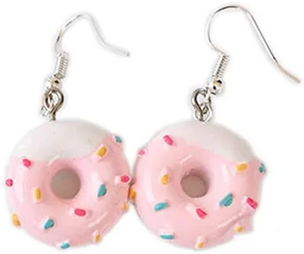 Vista 3 de Juego de collar y aretes de dona coloridos, diseño de dona, colgante de dona, joyería creativa para mujer