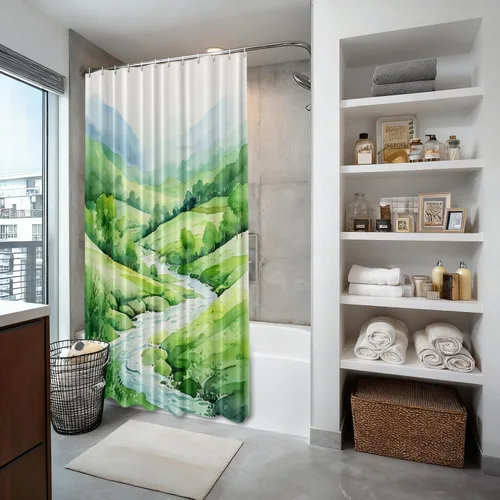Vista 527 de Shrahala Father and Child Embracing No Hooks Shower Curtain with Snap in Liner Set, Tender Moment Captured Bathroom Décor Polyester Fiber Waterproof