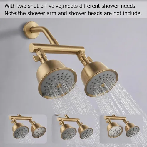 Vista 3 de Colector de cabezal de ducha con doble salida y válvulas de cierre para sistema de ducha de doble rociador, puede conectar dos cabezales de ducha