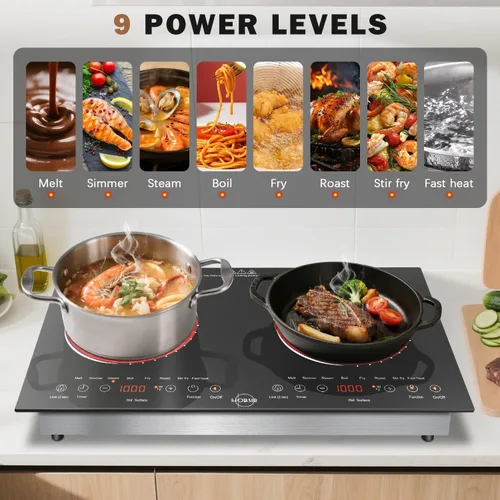 Vista 5 de Hobsir Placa de Cocción Eléctrica de 2 Quemadores 110v, 2000W, Quemador de Estufa Eléctrica, Encimera de 24 Pulgadas y Estufa de Placa Caliente