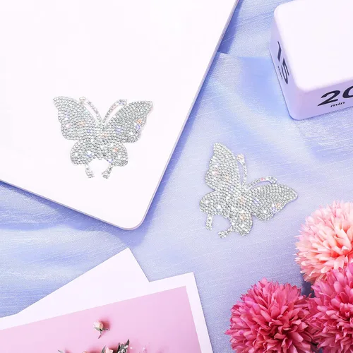 Vista 4 de Frienda 4 Piezas Calcomanías de Cristal para Automóvil Mariposa Brillante con Diamantes de Imitación Calcomanías para Mujeres Calcomanías