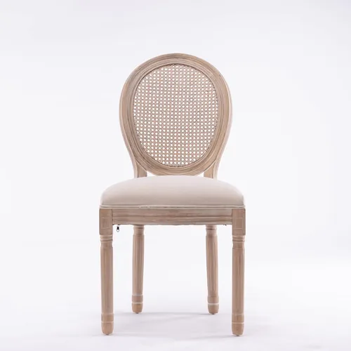 Vista 7 de French Style Solid Wood Frame Linen Fabric Rattan Back Dining Chairs, Table & Chair Sets, Set of 2 for Dining Room, Kitchen, Living Room, Bedroom